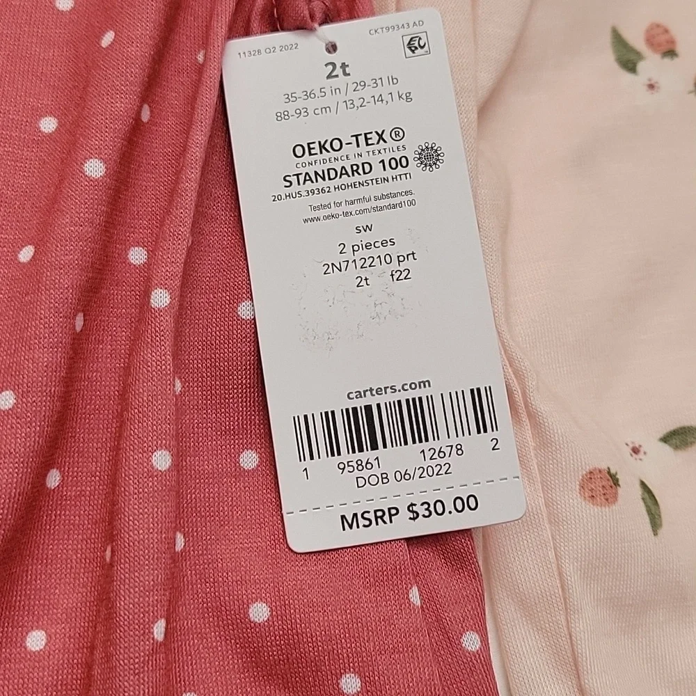 NEW Carter's Multicolor Nightgown Set 2 pieces. Sleepwear for girls. SIZE 2T. - Picture 4 of 13